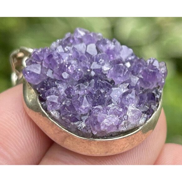 Vintage Sterling Silver 925 Amethyst Geode Pendant Necklace Vintage Raw Amethyst - Picture 2 of 6